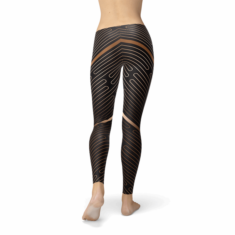 Womens Striped Lines Sports Brown Leggings