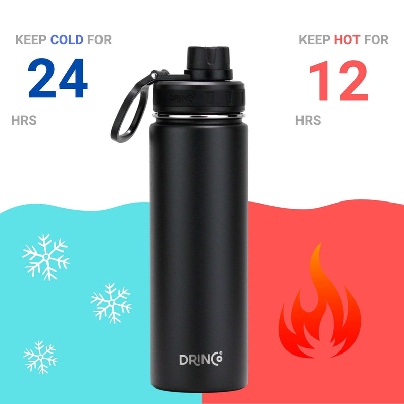 22oz Stainless Steel Sport Water Bottle DRINCO®  - Black