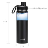 22oz Stainless Steel Sport Water Bottle DRINCO®  - Black